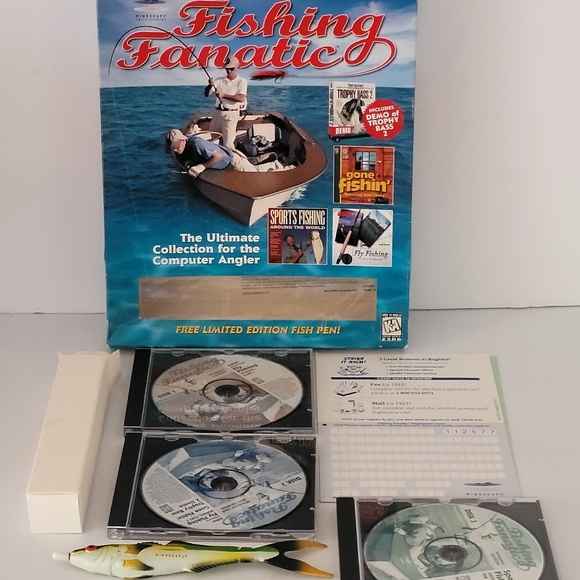 Ultra Rare Vintage FISHING FANATIC  (1996, PC CD-ROM) 3-Disc Boxset & Fish Pen. - Picture 7 of 13